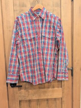 Wrangler Red and Blue Plaid Button-Down Pearl Snap Shirt